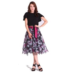 Skirt Black with Violet White Floral Design 26