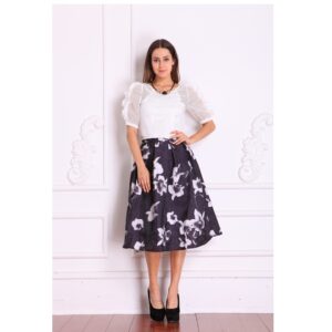 Skirt – Black with White Floral Design 26
