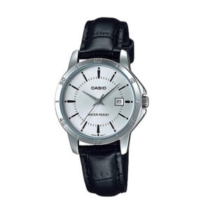 Casio-LTP-V004L-7AUDF-Women-s-Watch-Analog-Silver-Dial-Black-Leather-Band