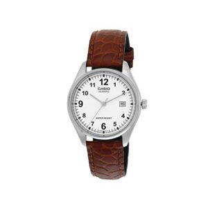 Casio-MTP-1175E-7BDF-Men-s-Watch-Analog-White-Dial-Red-Leather-Band