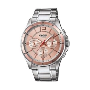 Casio-MTP-1374D-9AVDF-Men-s-Watch-Analog-Pink-Dial-Silver-Stainless-Band