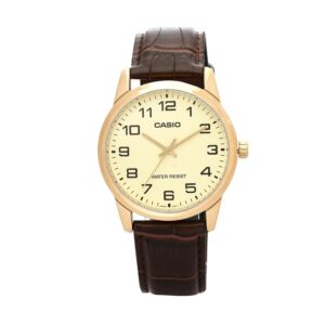 Casio-MTP-V001GL-9BUD-Men-s-Watch-Analog-Gold-Dial-Brown-Leather-Band