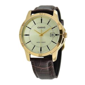 Casio-MTP-V004GL-9AUDF-Men-s-Watch-Analog-Champagne-Dial-Brown-Leather-Band