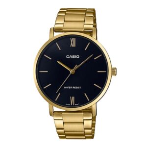 Casio-MTP-VT01G-1BUDF-Mens-Watch-Analog-Black-Dial-Gold-Stainless-Band