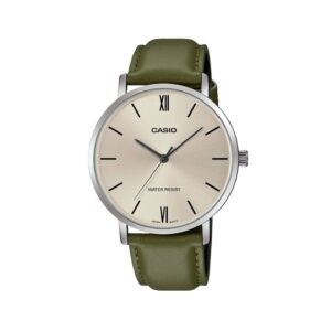 Casio-MTP-VT01L-3BUDF-Mens-Watch-Analog-Silver-Dial-Green-Leather-Band