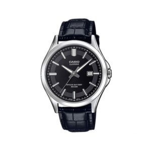 Casio-MTS-100L-1AVDF-Mens-Watch-Analog-Black-Dial-Black-Leather-Band