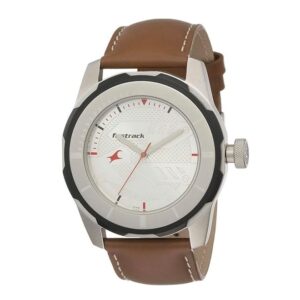 Fastrack-3099SL01-Mens-Analog-Watch-Silver-Dial-Tan-Brown-Leather-Strap