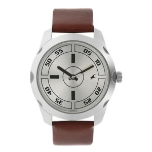 Fastrack-3123SL02-Mens-Analog-Watch-Silver-Dial-Brown-Leather-Strap