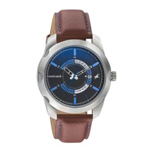 Fastrack-3123SL04-Mens-Analog-Watch-Black-Blue-Dial-Brown-Leather-Strap