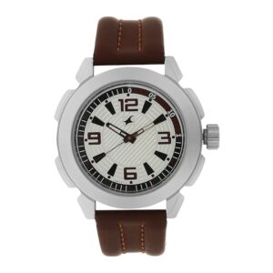 Fastrack-3130SL01-Mens-Analog-Watch-Silver-Dial-Brown-Leather-Strap