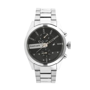 Fastrack-3165SM01-Mens-Analog-Watch-Black-Dial-Multi-Function-3-Hands-Stainless-Steel-Strap