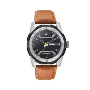 Fastrack-3166KL01-Mens-Analog-Watch-Black-Dial-Camel-Brown-Leather-Strap