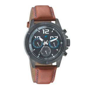 Fastrack-3169NL01-Mens-Analog-Watch-Black-Dial-Multi-Function-3-Hands-Brown-Leather-Strap