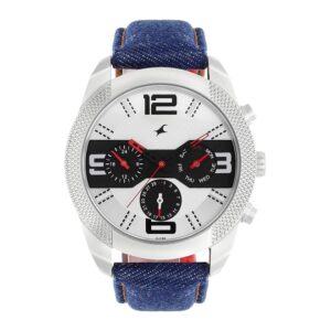 Fastrack-3187SL01-Mens-Analog-Watch-Black-White-Dial-Multi-Function-3-Hands-Blue-Denim-Strap