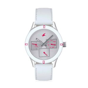 Fastrack-6078SL10-WoMens-Analog-Watch-White-Dial-Multi-Function-3-Hands-White-Leather-Strap