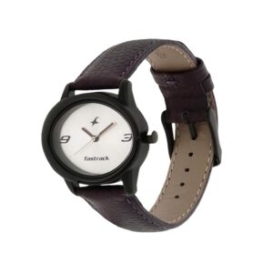 Fastrack-6098NL01-WoMens-Analog-Watch-Silver-Dial-Dark-Purple-Leather-Strap