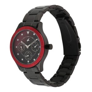 Fastrack-6163KM02-WoMens-Analog-Watch-Black-Red-Dial-Black-Stainless-Steel-Strap