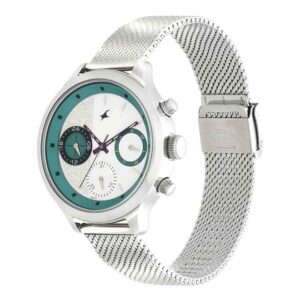 Fastrack-6179SM01-WoMens-Analog-Watch-White-Green-Dial-Multi-Function-3-Hands-Stainless-Steel-Mesh-Strap