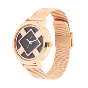 Fastrack-6210WM01-WoMens-Analog-Watch-Black-Dial-Stainless-Steel-Rose-Gold-Mesh-Strap