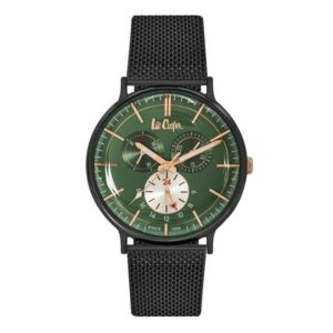 Lee-Cooper-LC06380-670-Mens-Analog-Watch-Green-Dial-Multi-Function-3-Hands-Stainless-Steel-Black-Mesh-Strap