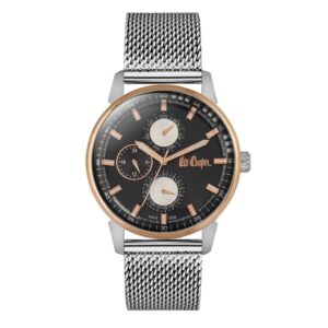 Lee-Cooper-LC06580-550-Mens-Analog-Watch-Black-Dial-Multi-Function-3-Hands-Stainless-Steel-Mesh-Strap