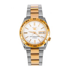 Seiko-SNKE04J-Men-s-Mechanical-Watch-Analog-White-Dial-Silver-Gold-Stainless-Band