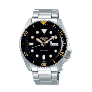 Seiko-SRPD57K-Mens-Sports-Mechanical-Watch-Analog-Black-Dial-Silver-Stainless-Band