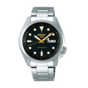 Seiko-SRPE57K-Mens-Sports-Mechanical-Watch-Analog-Black-Dial-Silver-Stainless-Band