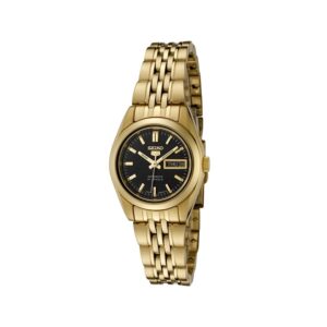 Seiko-SYMA40K-WoMens-Mechanical-Watch-Analog-Black-Dial-Gold-Stainless-Band