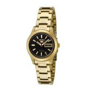 Seiko-SYMD96K-WoMens-Mechanical-Watch-Analog-Black-Dial-Gold-Stainless-Band