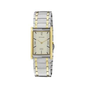 Titan-1043BM01-Mens-Watch-Edge-Collection-Analog-White-Dial-Silver-Gold-Stainless-Band