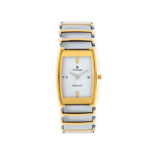 Titan-1377BM01-Mens-Watch-Regalia-Collection-Analog-White-Dial-Silver-Gold-Stainless-Band