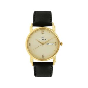 Titan-1445YL05-Mens-Watch-Karishma-Collection-Analog-Gold-Dial-Black-Leather-Band