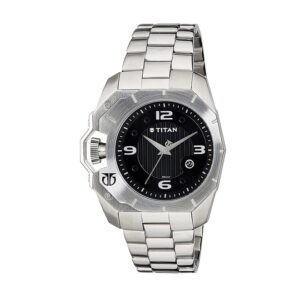 Titan-1605SM01-Mens-Watch-Purple-Collection-Analog-Black-Dial-Silver-Stainless-Band