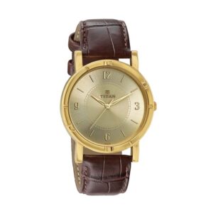Titan-1639YL03-Mens-Watch-Karishma-Collection-Analog-Gold-Dial-Brown-Leather-Band