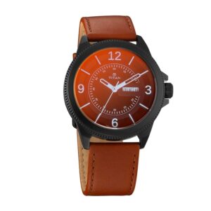 Titan-1701NL02-Mens-Watch-Purple-Collection-Analog-Orange-Dial-Brown-Leather-Band