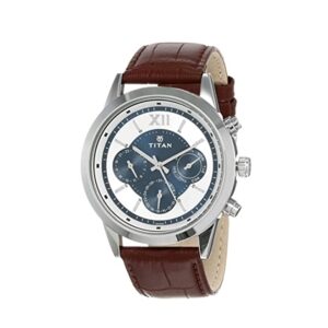 Titan-1766SL03-Mens-Watch-Classique-Collection-Analog-Silver-Blue-Dial-Brown-Leather-Band