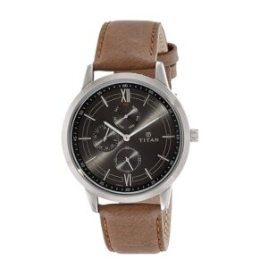 Titan-1769SL01-Mens-Watch-Classique-Collection-Analog-Black-Dial-Brown-Leather-Band