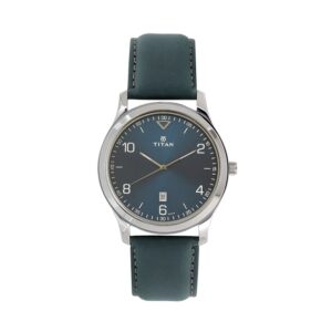 Titan-1770SL03-Mens-Watch-Classique-Collection-Analog-Blue-Dial-Green-Leather-Band