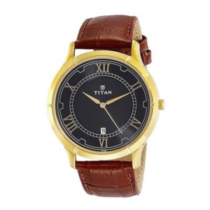 Titan-1775YL01-Mens-Watch-Karishma-Collection-Analog-Black-Dial-Brown-Leather-Band