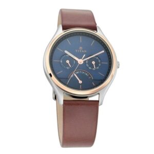 Titan-1803KL01-Mens-Watch-Classique-Collection-Analog-Blue-Dial-Brown-Leather-Band