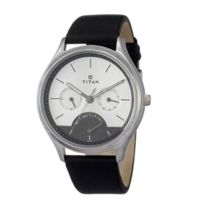 Titan-1803SL01-Mens-Watch-Classique-Collection-Analog-White-Black-Dial-Black-Leather-Band