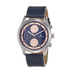 Titan-1805SL02-Mens-Watch-Classique-Collection-Analog-Blue-Dial-Blue-Leather-Band