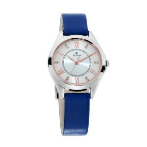 Titan-2565SL01-WoMens-Watch-Sparkle-Collection-Analog-Silver-Dial-Blue-Leather-Band