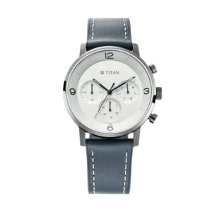 Titan-90119QP01-Mens-Watch-Octane-Collection-Analog-White-Dial-Grey-Leather-Band