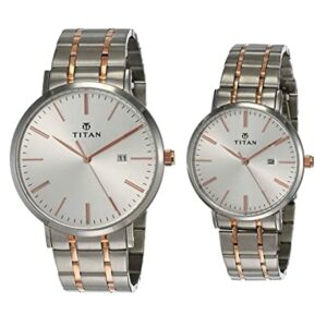 Titan-94002KM01P-Couples-Watch-Classique-Collection-Analog-White-Dial-Silver-Gold-Stainless-Band