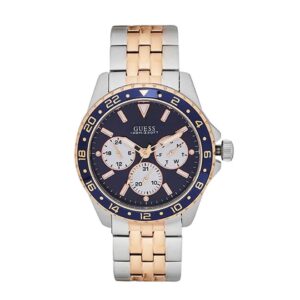 Guess-GW-W1107G3-Mens-Watch-Analog-Odyssey-Blue-White-Dial-Silver-Gold-Stainless-Band