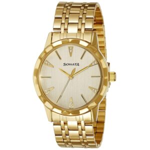 Sonata-7113YM02-Mens-Beige-Dial-Golden-Stainless-Steel-Strap-Watch