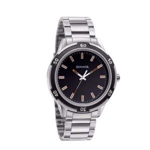 Sonata-7138KM01-Mens-NXT-Black-Dial-Silver-Metal-Strap-Watch