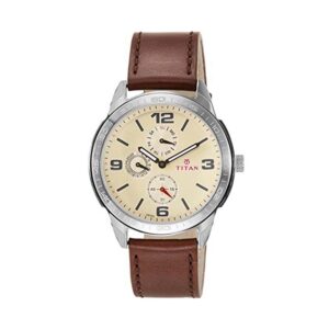 TITAN-1585SL05-Mens-Watch-Analog-Champagne-Dial-Brown-Leather-Strap-Watch